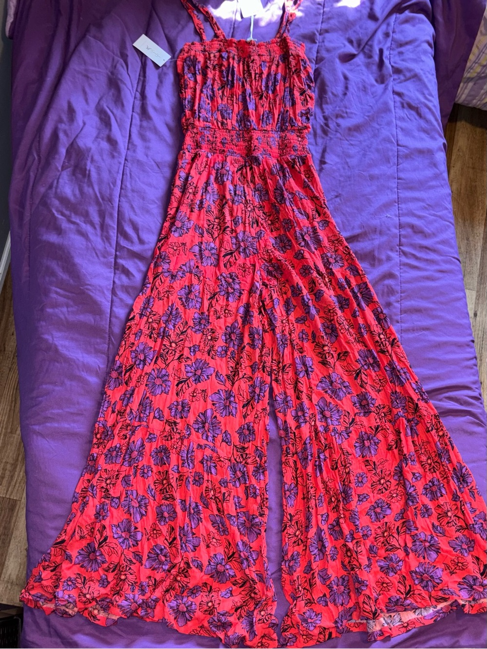 Jessica Simpson Red Jumpsuit with Purple Floral Print - Picture 2 of 8